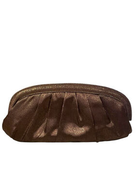 Coldwater Creek Metallic Bronze Evening Clutch Bag Pleated Satin Shoulder Strap